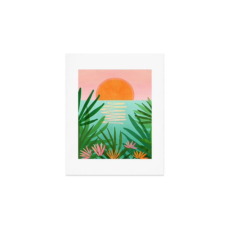 Tropical Views - Pink and Green Landscape Illustration Art Print Gallery Image 1
