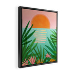 Tropical Views - Pink and Green Landscape Illustration Framed Canvas Print Gallery Image 2