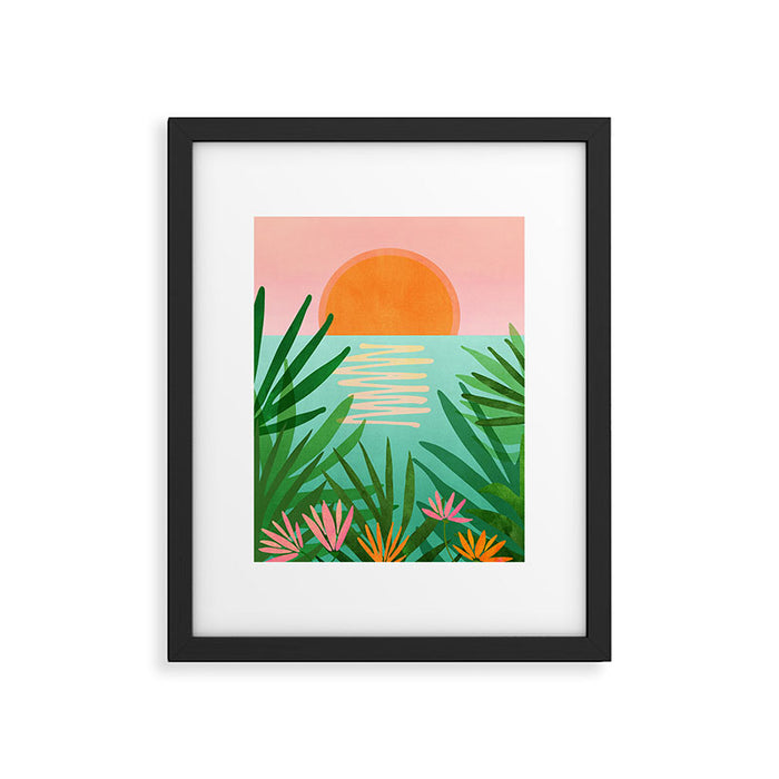 Tropical Views - Pink and Green Landscape Illustration Framed Art Print Gallery Image 1
