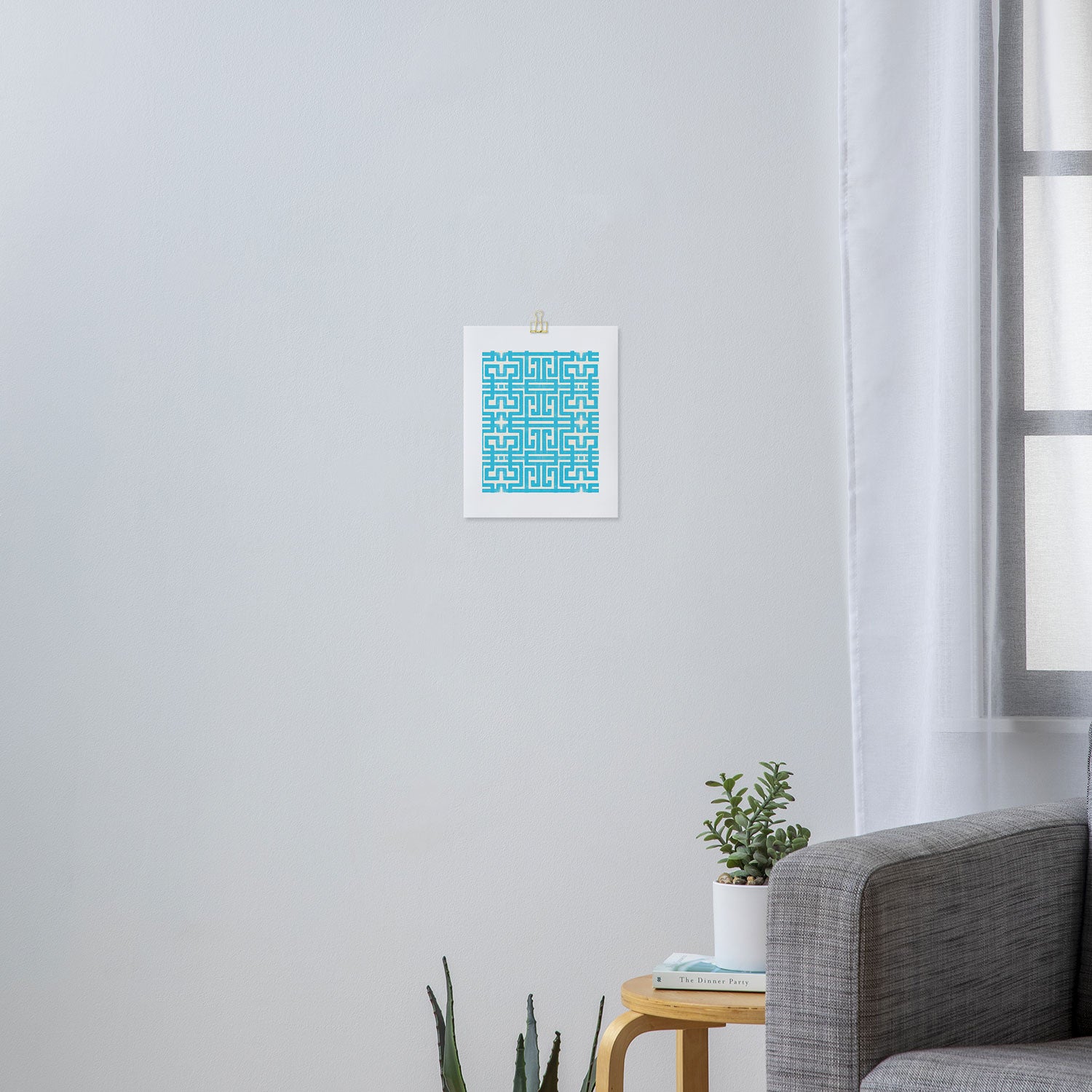 Turquoise Greco Labyrinth - Abstract Geometric Pattern  Art Print Gallery Image 3