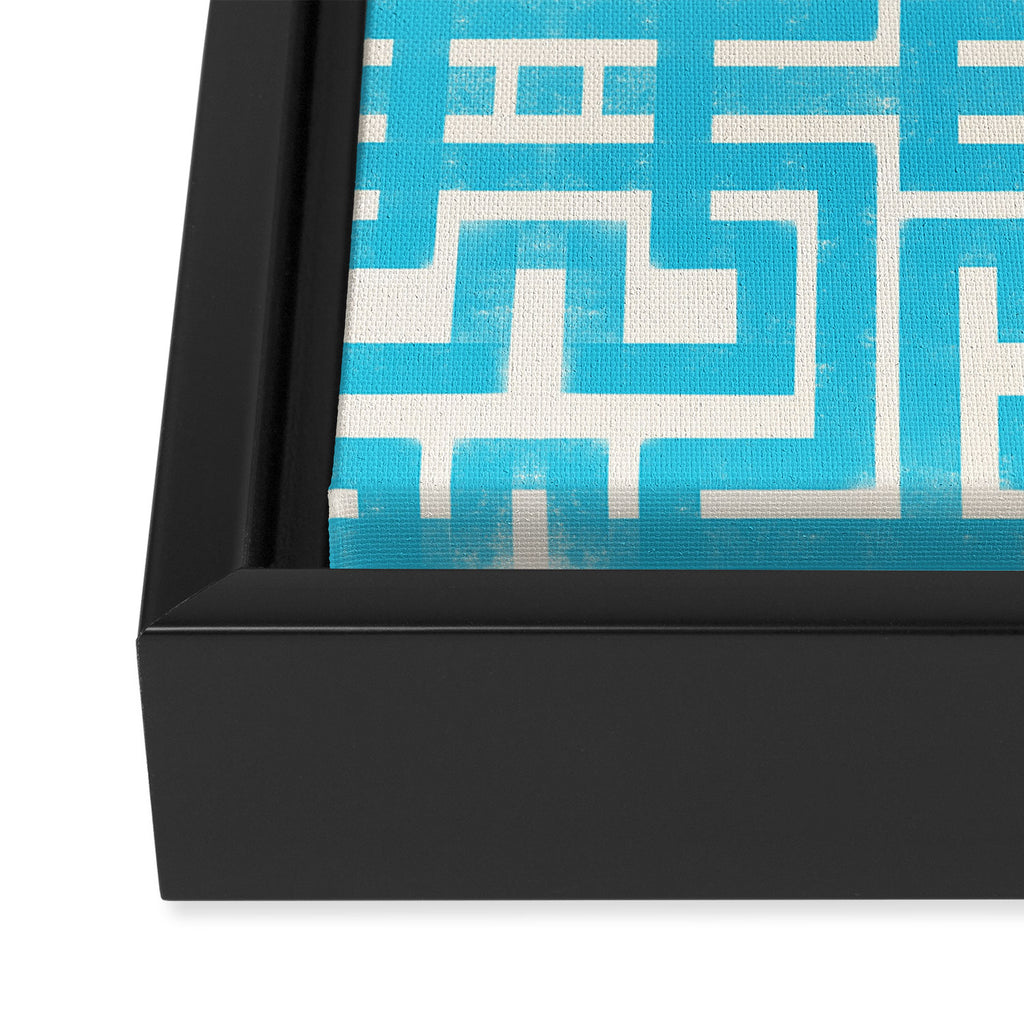Turquoise Greco Labyrinth - Abstract Geometric Pattern  Framed Canvas Print Gallery Image 3
