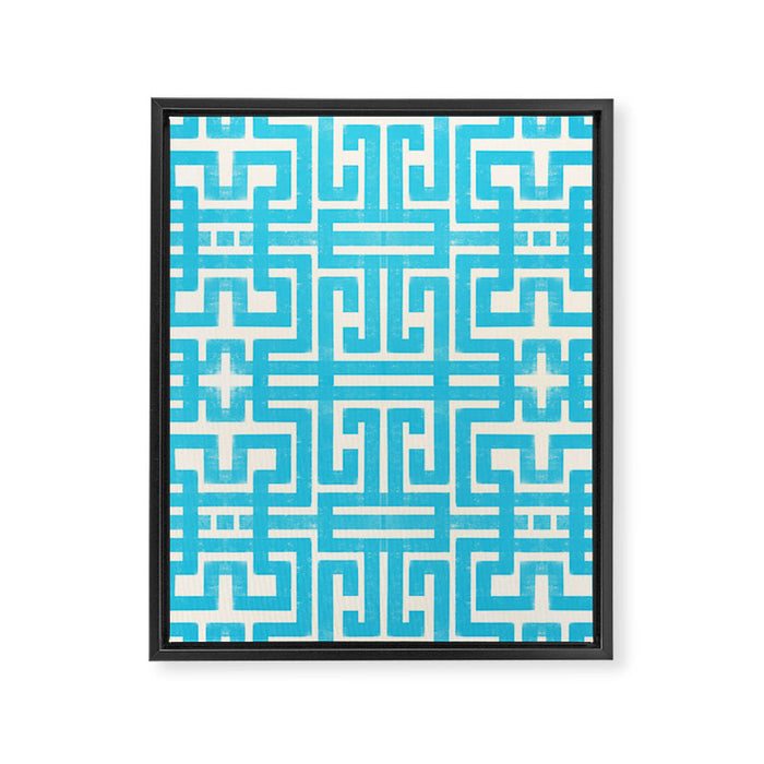 Turquoise Greco Labyrinth - Abstract Geometric Pattern  Framed Canvas Print Gallery Image 1