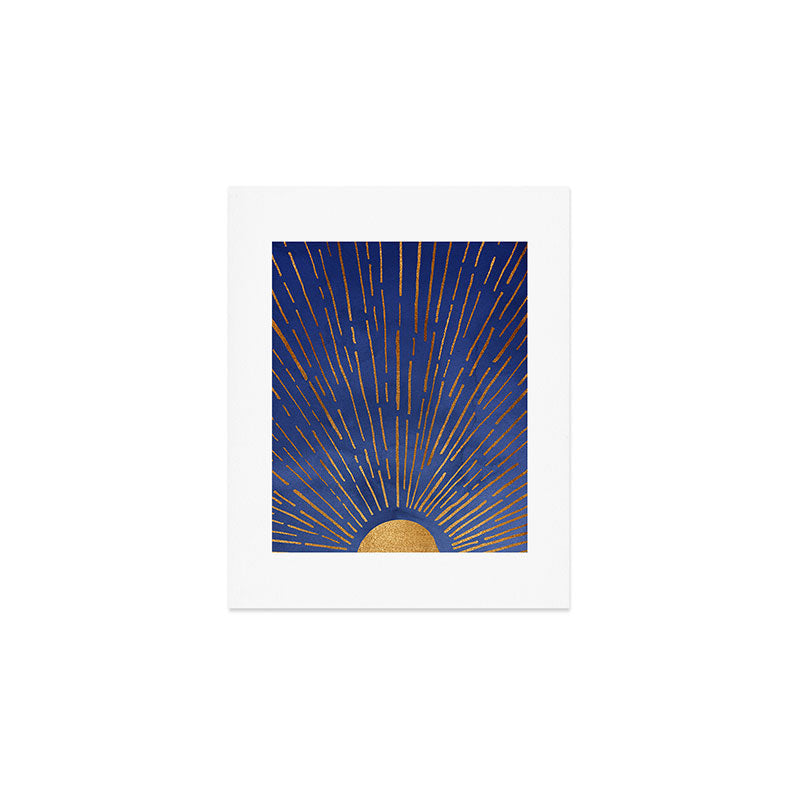 Twilight Blue and Metallic Gold Sunrise Art Print Gallery Image 1
