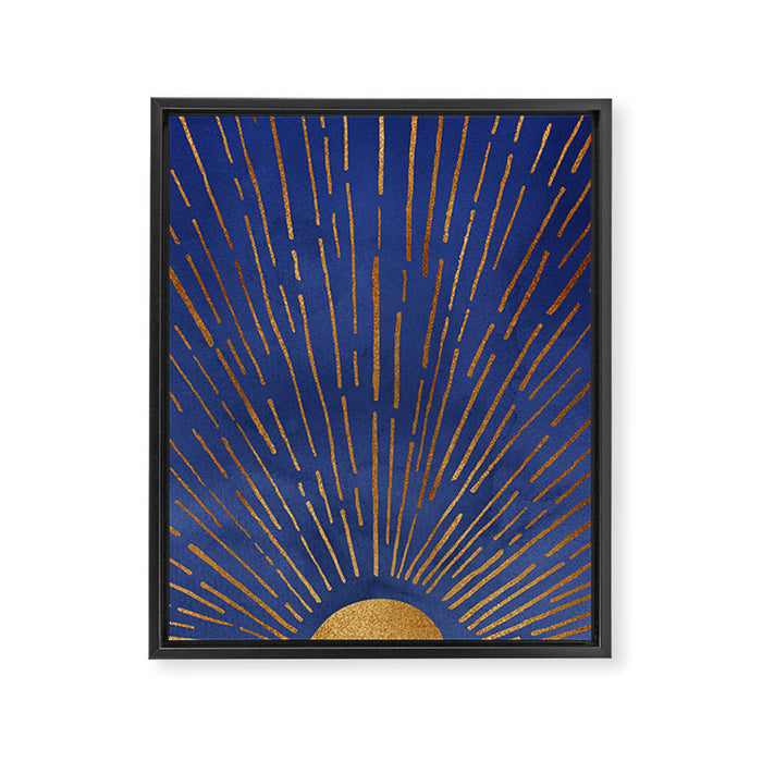 Twilight Blue and Metallic Gold Sunrise Framed Canvas Print Gallery Image 1