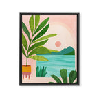 Vacation Views - Pink Coastal Landscape Framed Canvas Print Gallery Image 6