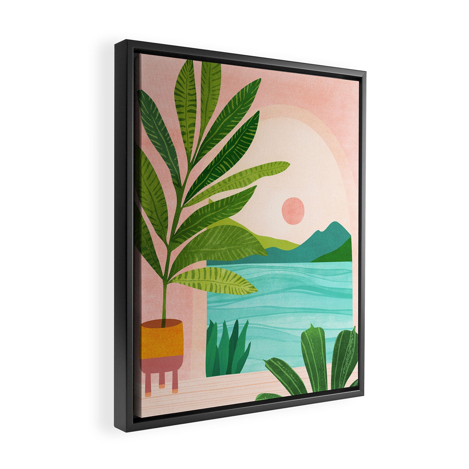 Vacation Views - Pink Coastal Landscape Framed Canvas Print Gallery Image 2