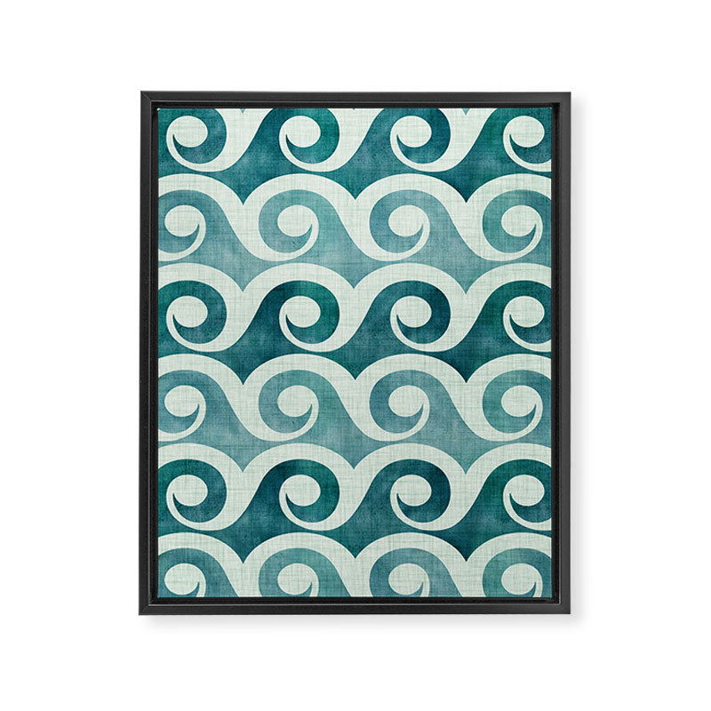 Vintage Waves Tropical Teal Geometric Pattern Framed Canvas Print Gallery Image 8
