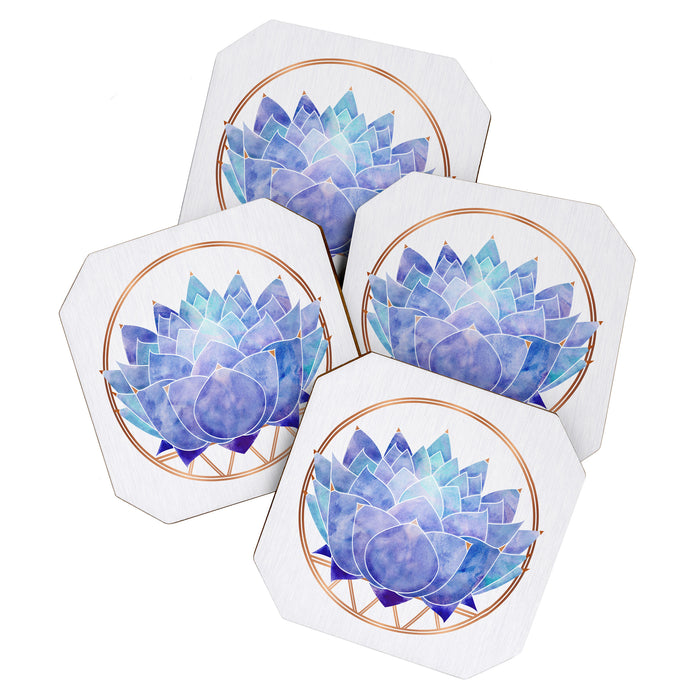 Violet Zen Lotus Flower Watercolor Coaster Gallery Image 1