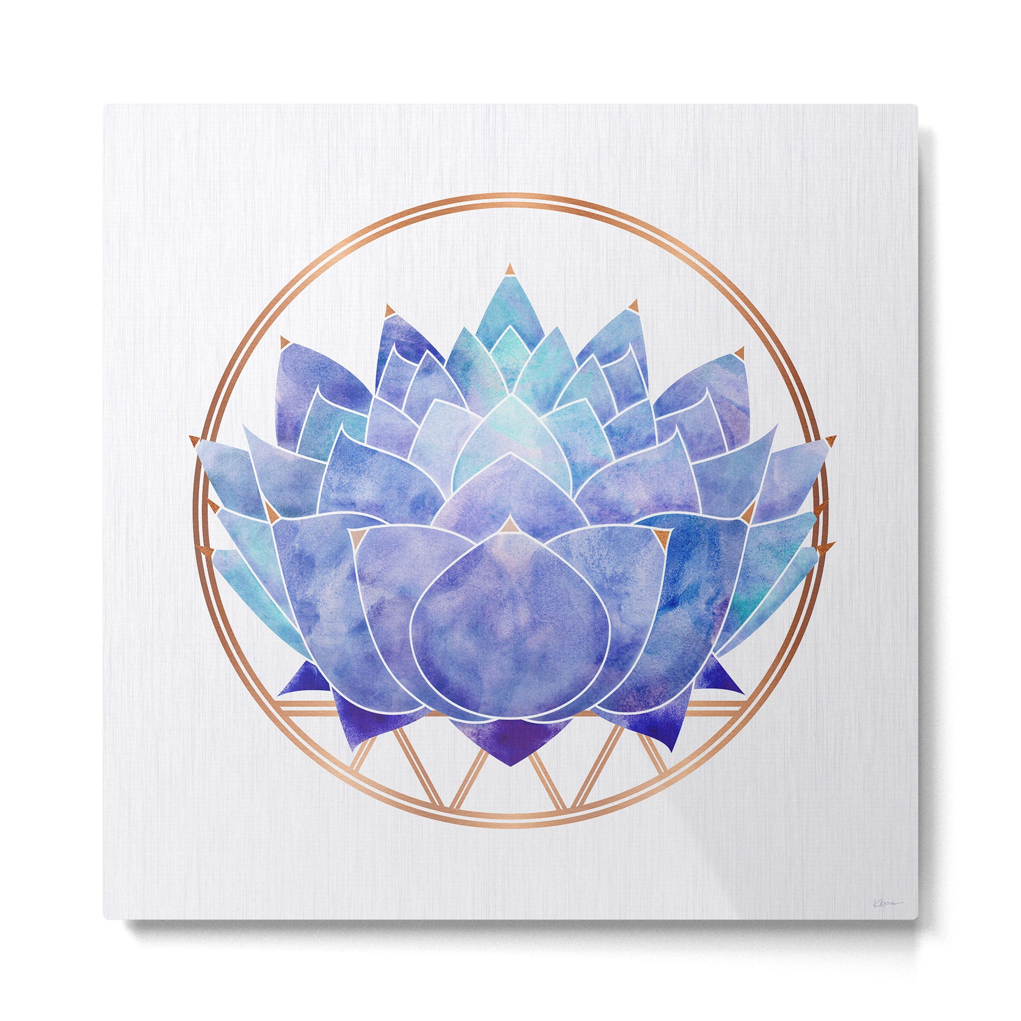 Violet Zen Lotus Flower Watercolor Metal Print Gallery Image 2