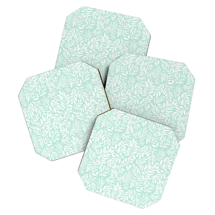Watercolor Fern Repeat Pattern in Mint Green Coaster Gallery Image 1