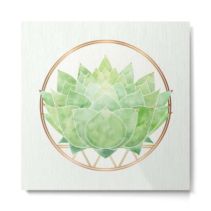 Watercolor Succulent Plant with Metallic Gold Metal Print Gallery Image 1