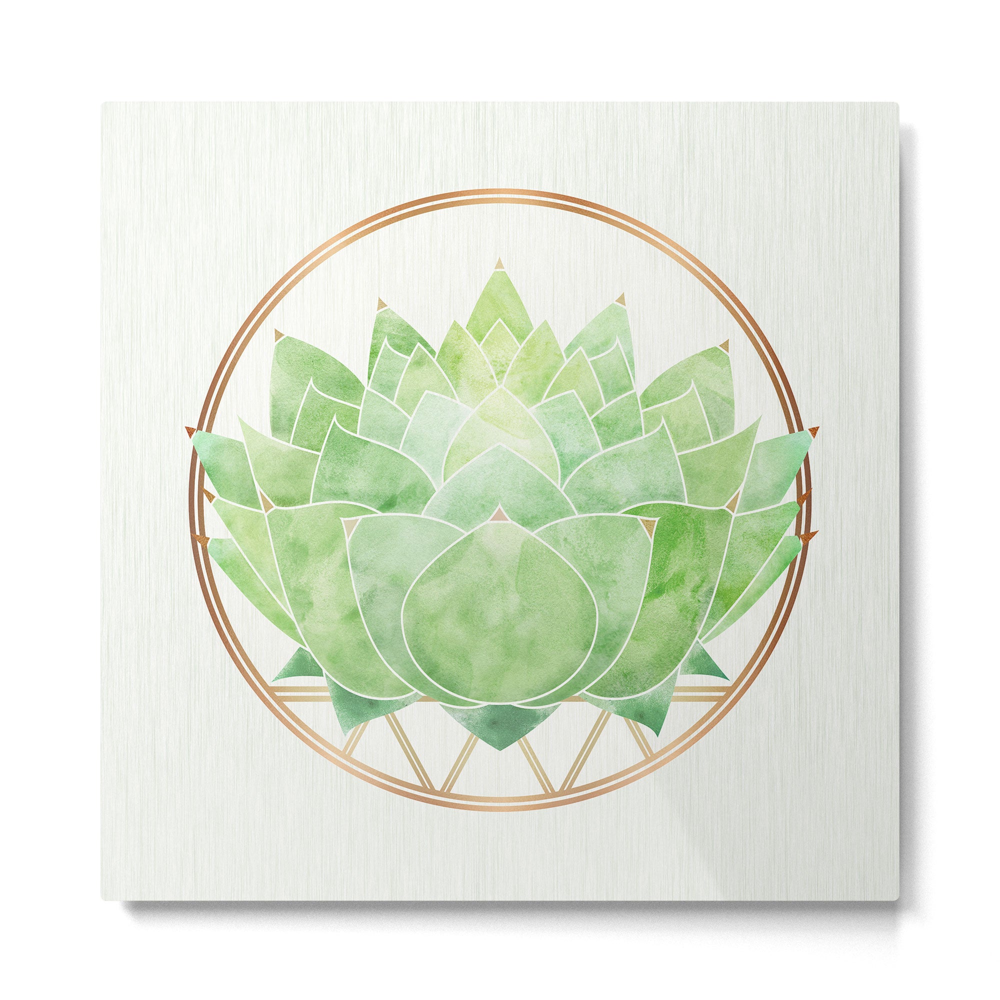 Watercolor Succulent Plant with Metallic Gold Metal Print Gallery Image 2