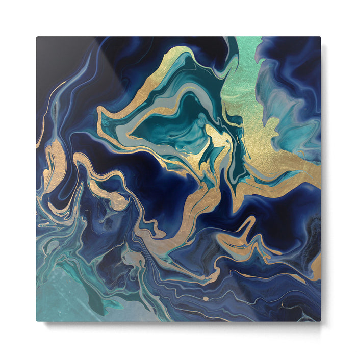 DRAMAQUEEN - GOLD INDIGO MARBLE Metal Print Gallery Image 1