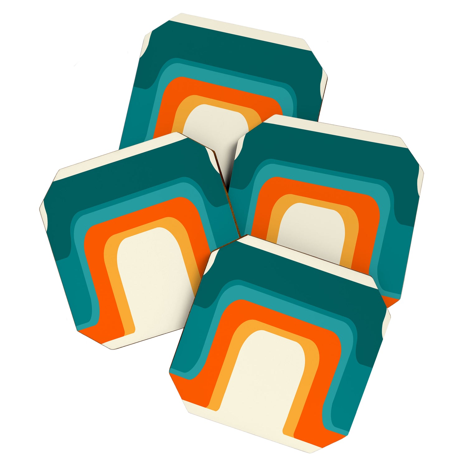 Mid-Century Modern Rainbow Teal Yellow Orange Coaster Gallery Image 1