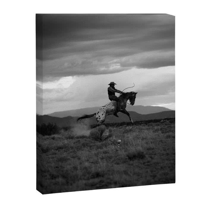 Black and White Cowboy Being Bucked Off Canvas Print Gallery Image 1