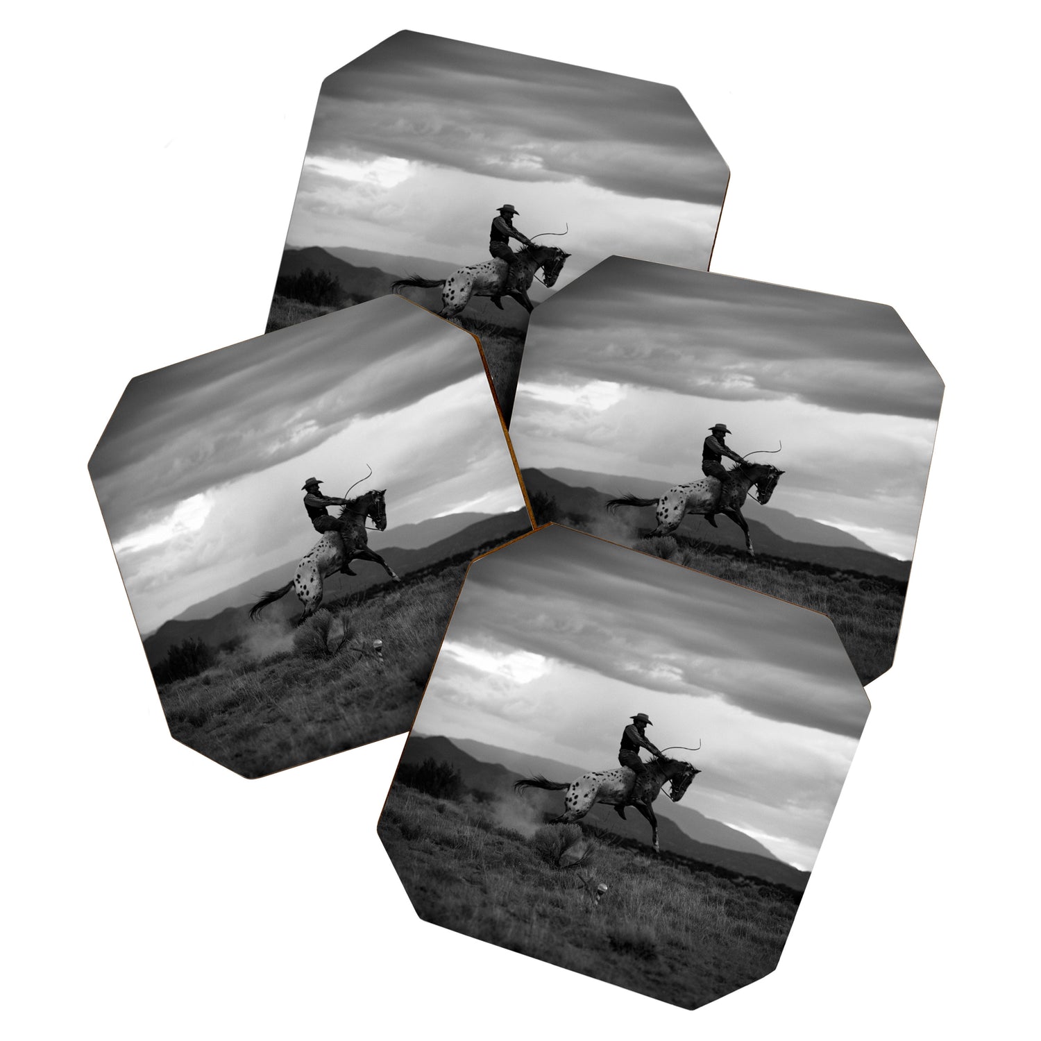 Black and White Cowboy Being Bucked Off Coaster Gallery Image 1
