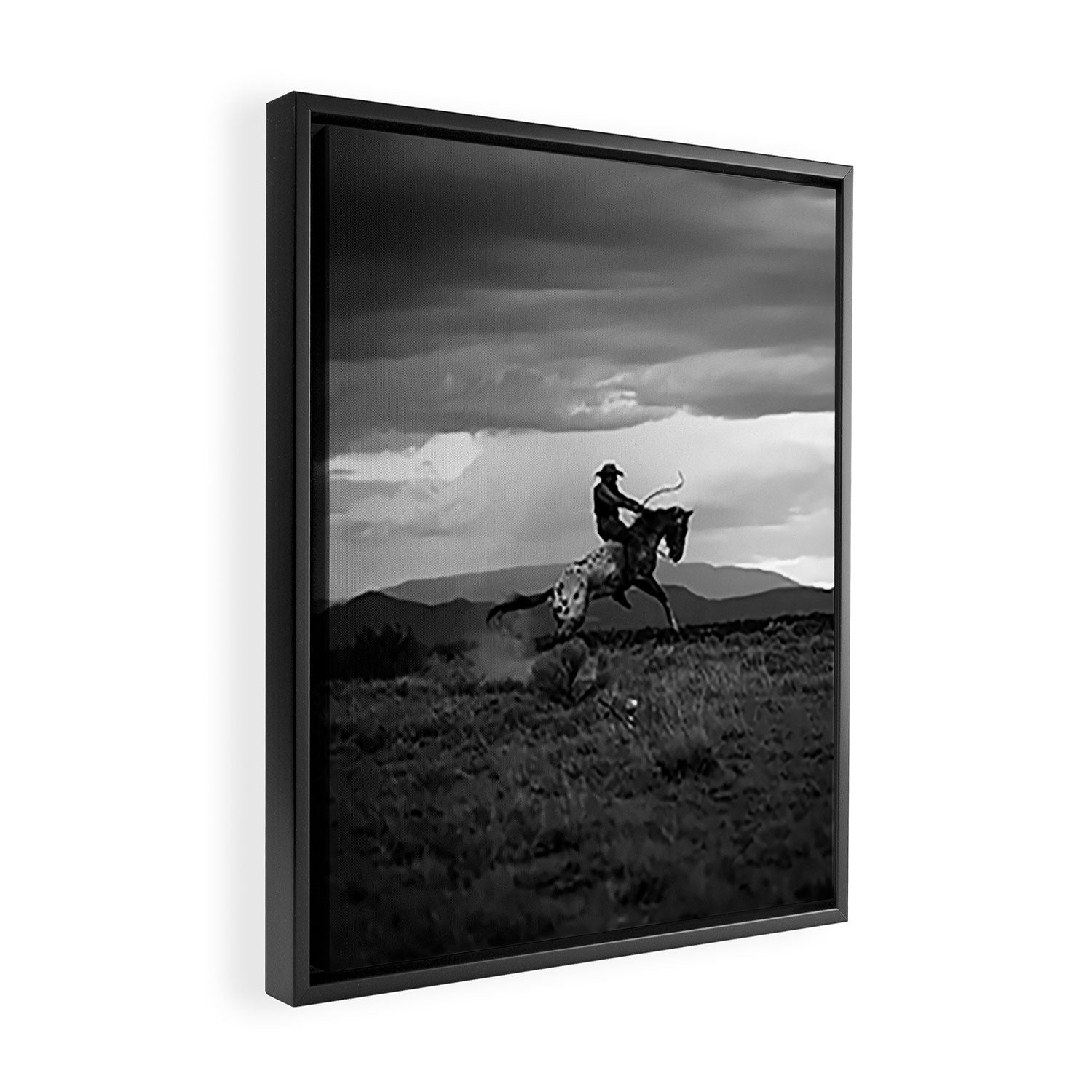 Black and White Cowboy Being Bucked Off Framed Canvas Print Gallery Image 2