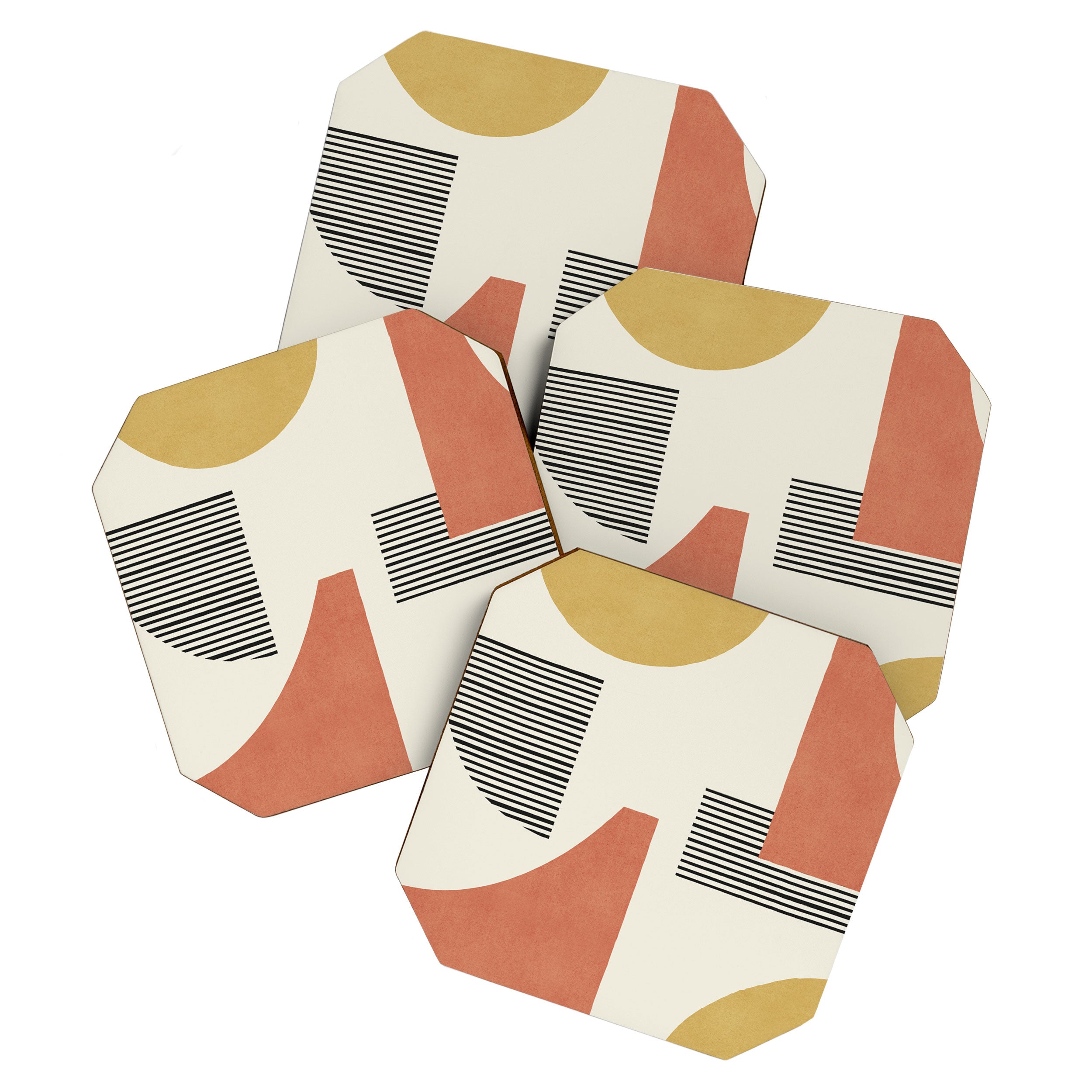 Abstract Lines Composition - Gold Orange Brown Coaster Gallery Image 1