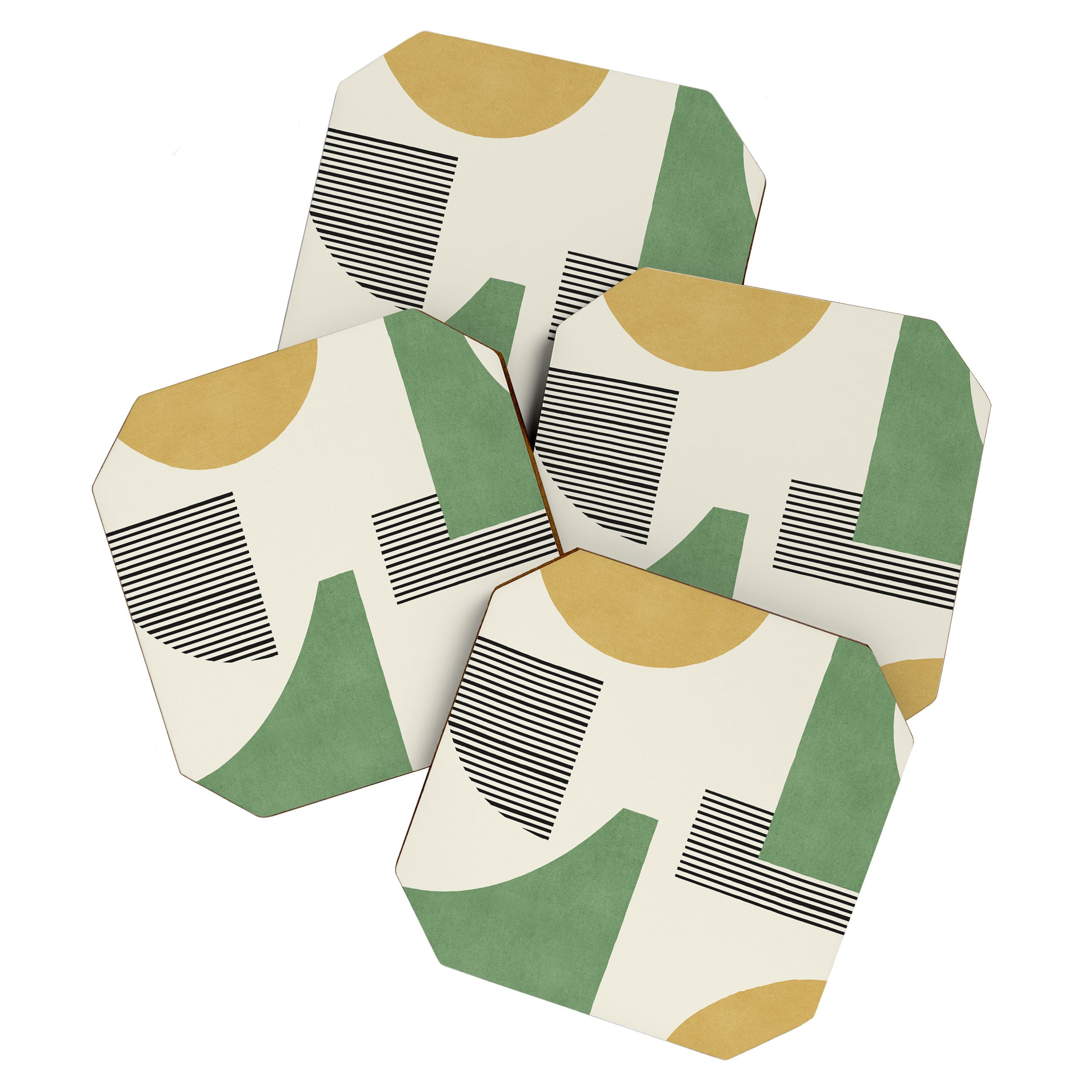 Abstract Lines Composition - Green Yellow Coaster Gallery Image 1