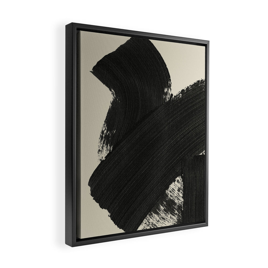 Abstract Paint Brush Stroke 1 -  Black and White Framed Canvas Print Gallery Image 2