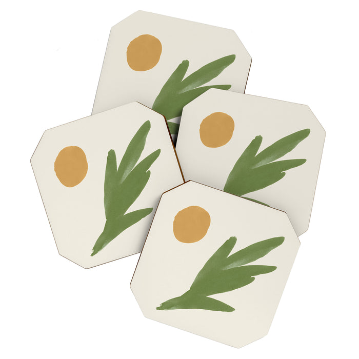Abstract Painting Botanic 1 - Gold Green Coaster Gallery Image 1