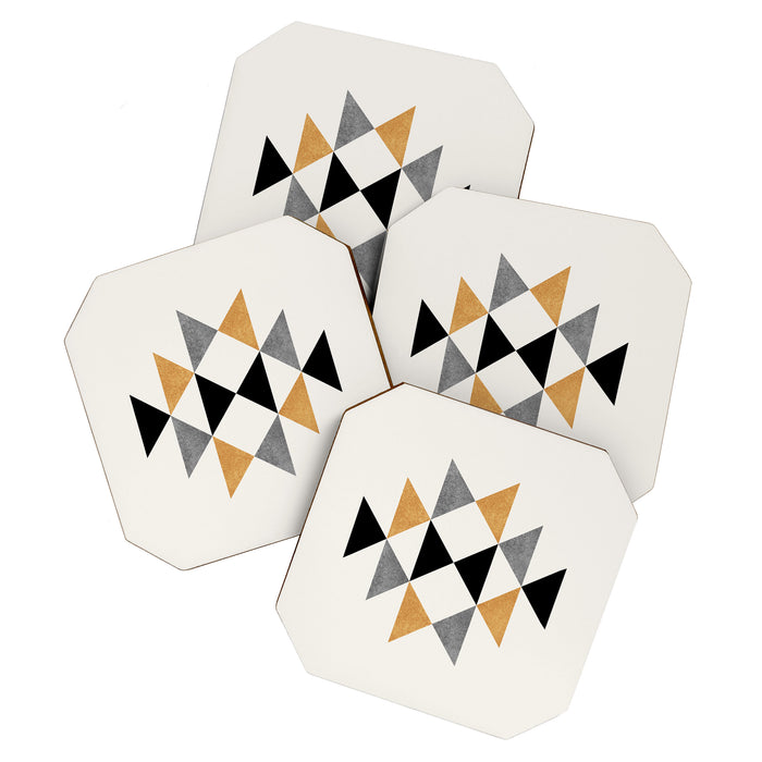 Aztec Graphic - Gold Gray Coaster Gallery Image 1