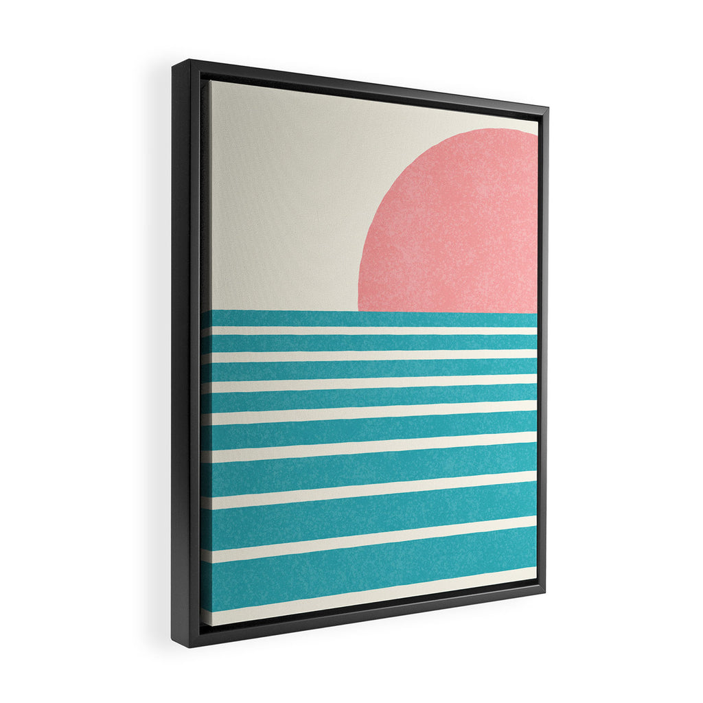 Beach Horizon Lines pink green Framed Canvas Print Gallery Image 2
