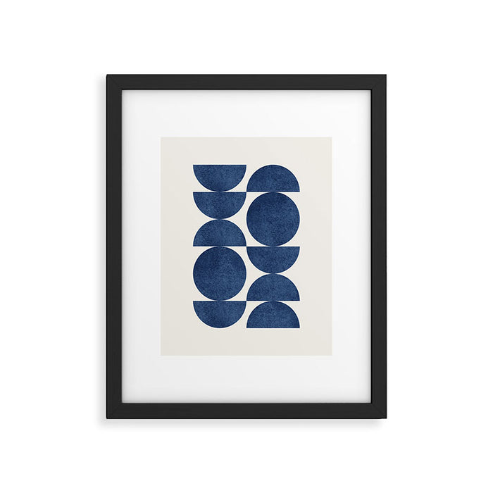 Blue navy retro scandinavian Mid century modern Framed Art Print Gallery Image 1