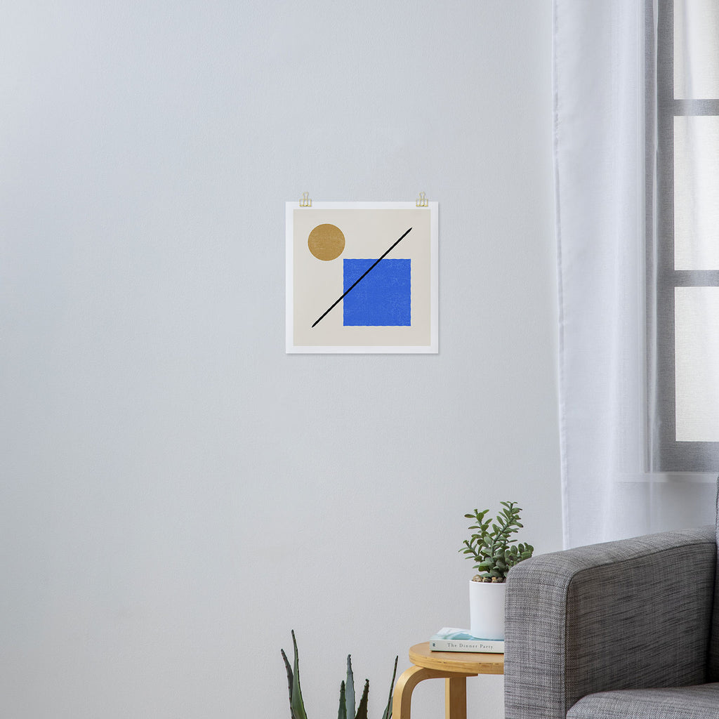Circle Square Line - Blue Gold Art Print Gallery Image 3