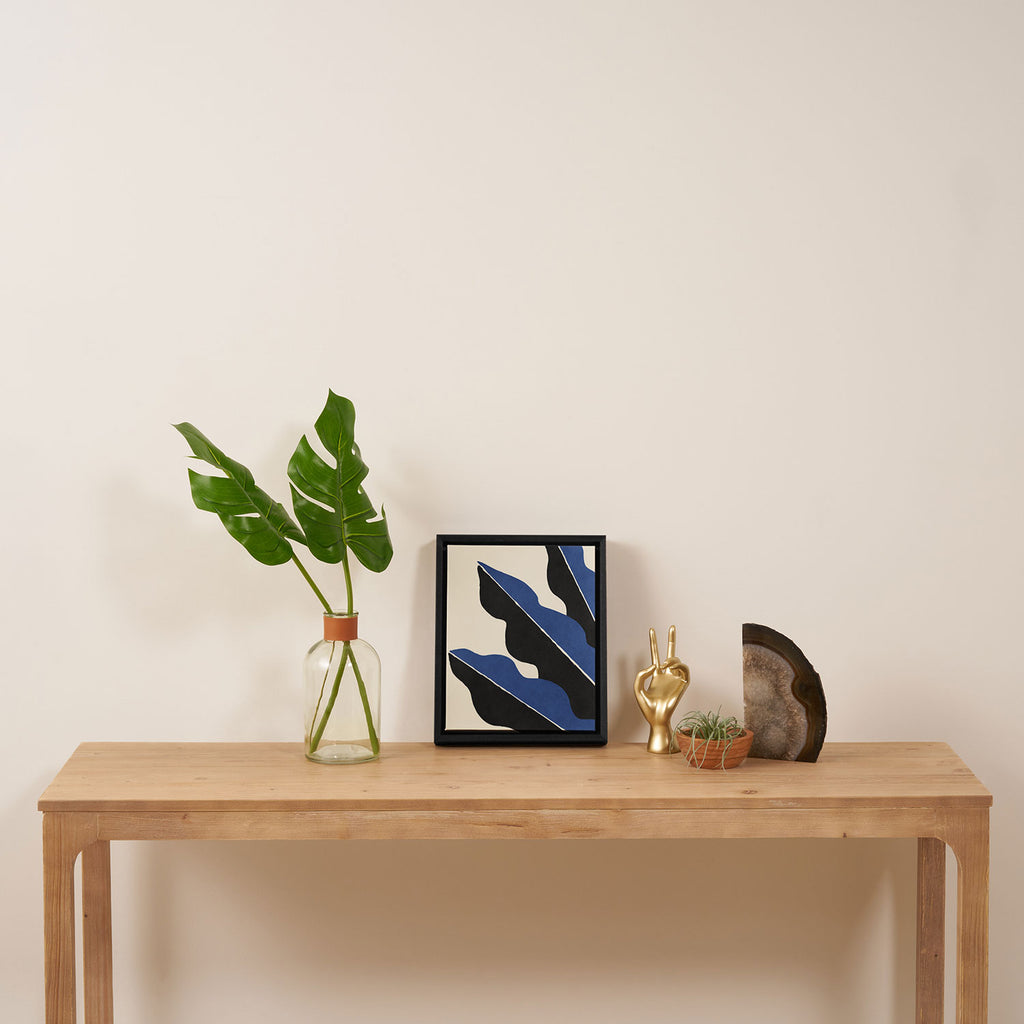 Color Block Abstract Leaf - Blue Black  Framed Canvas Print Gallery Image 4