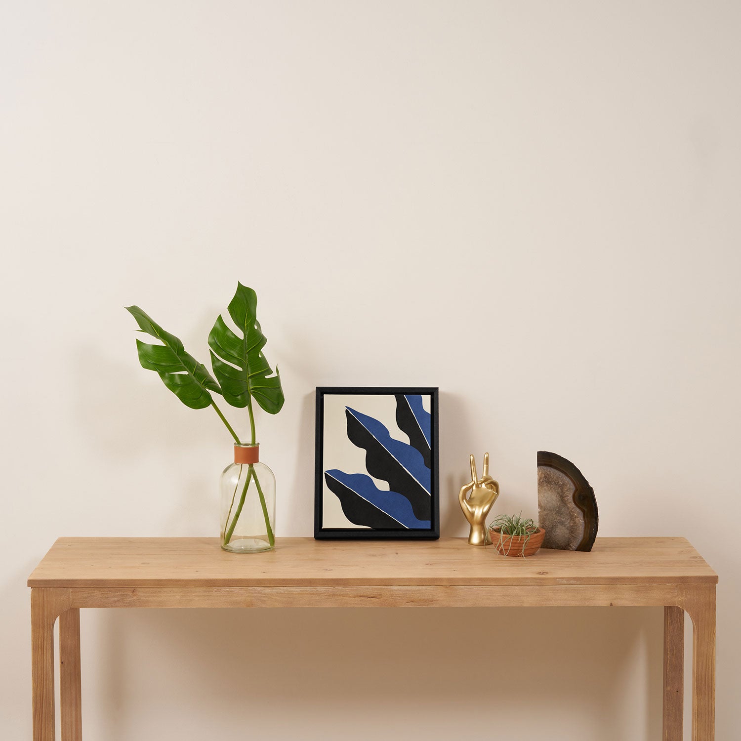Color Block Abstract Leaf - Blue Black  Framed Canvas Print Gallery Image 4
