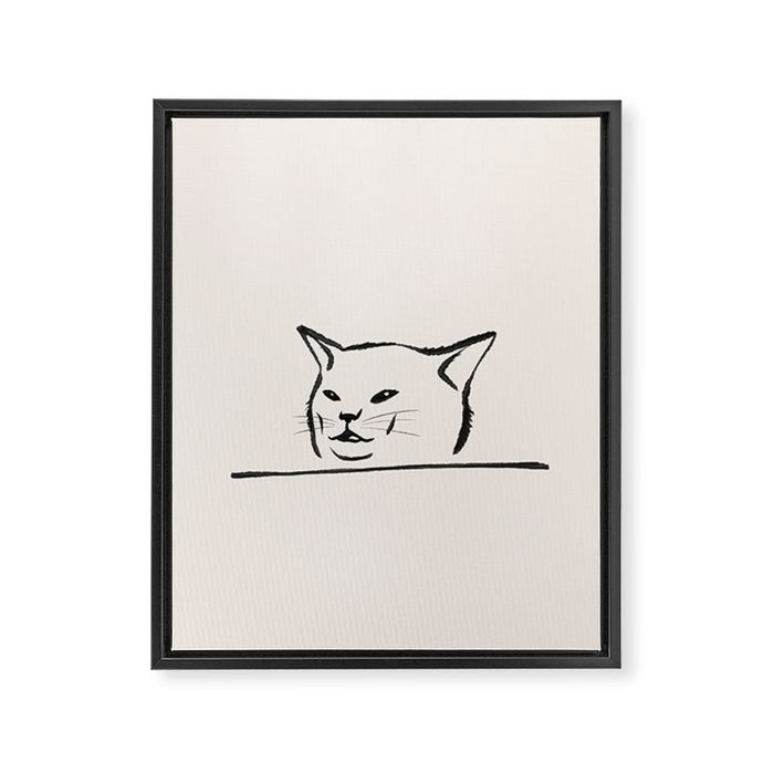 Confused cat meme drawing Framed Canvas Print Gallery Image 1