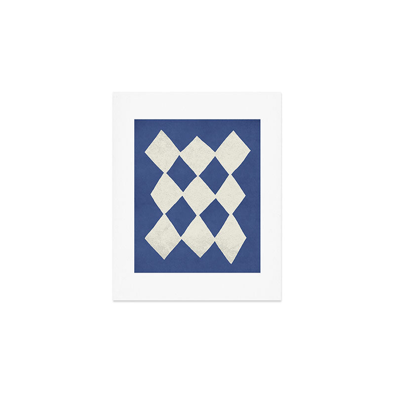 Diamond Pattern Abstract - Dark Blue Art Print Gallery Image 1