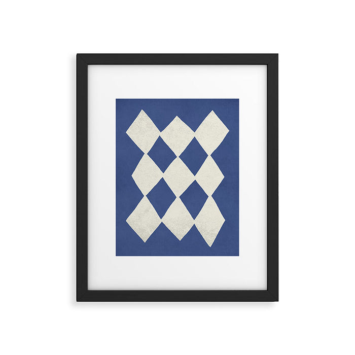 Diamond Pattern Abstract - Dark Blue Framed Art Print Gallery Image 1