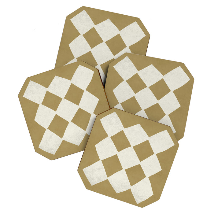 Diamond Pattern Abstract - Gold Beige Coaster Gallery Image 1