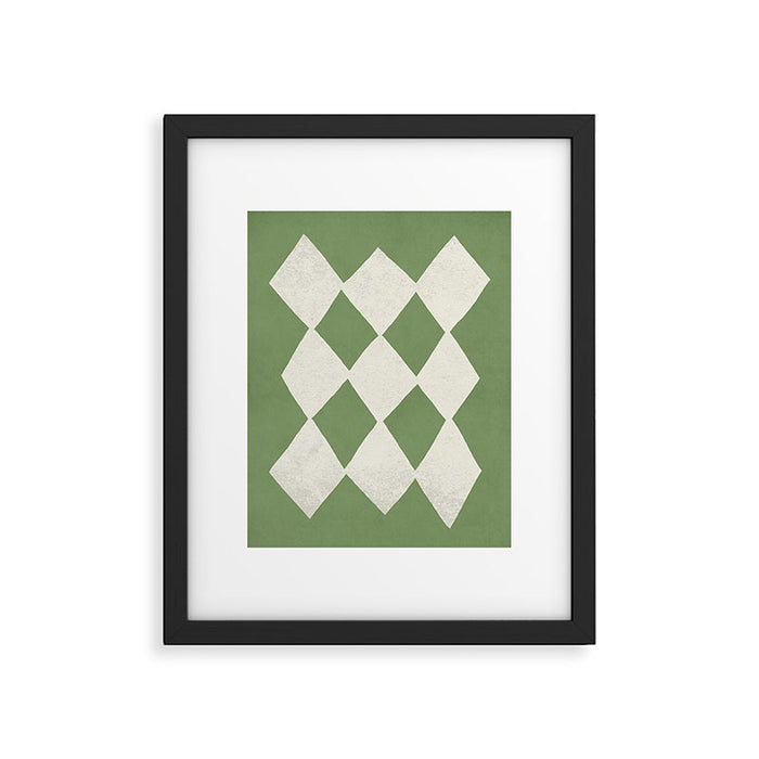 Diamond Pattern Abstract - Green Framed Art Print Gallery Image 1