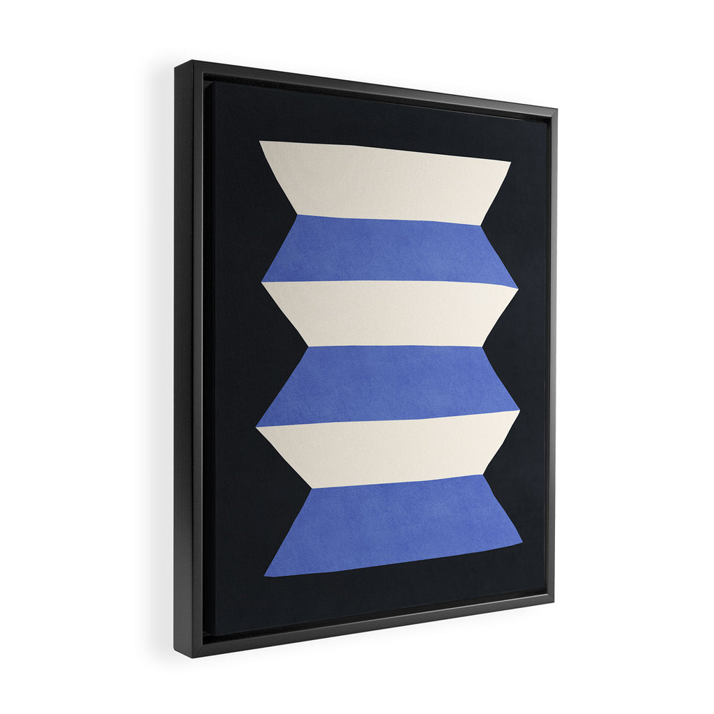 Geometric Vase - White Blue on Dark Framed Canvas Print Gallery Image 2
