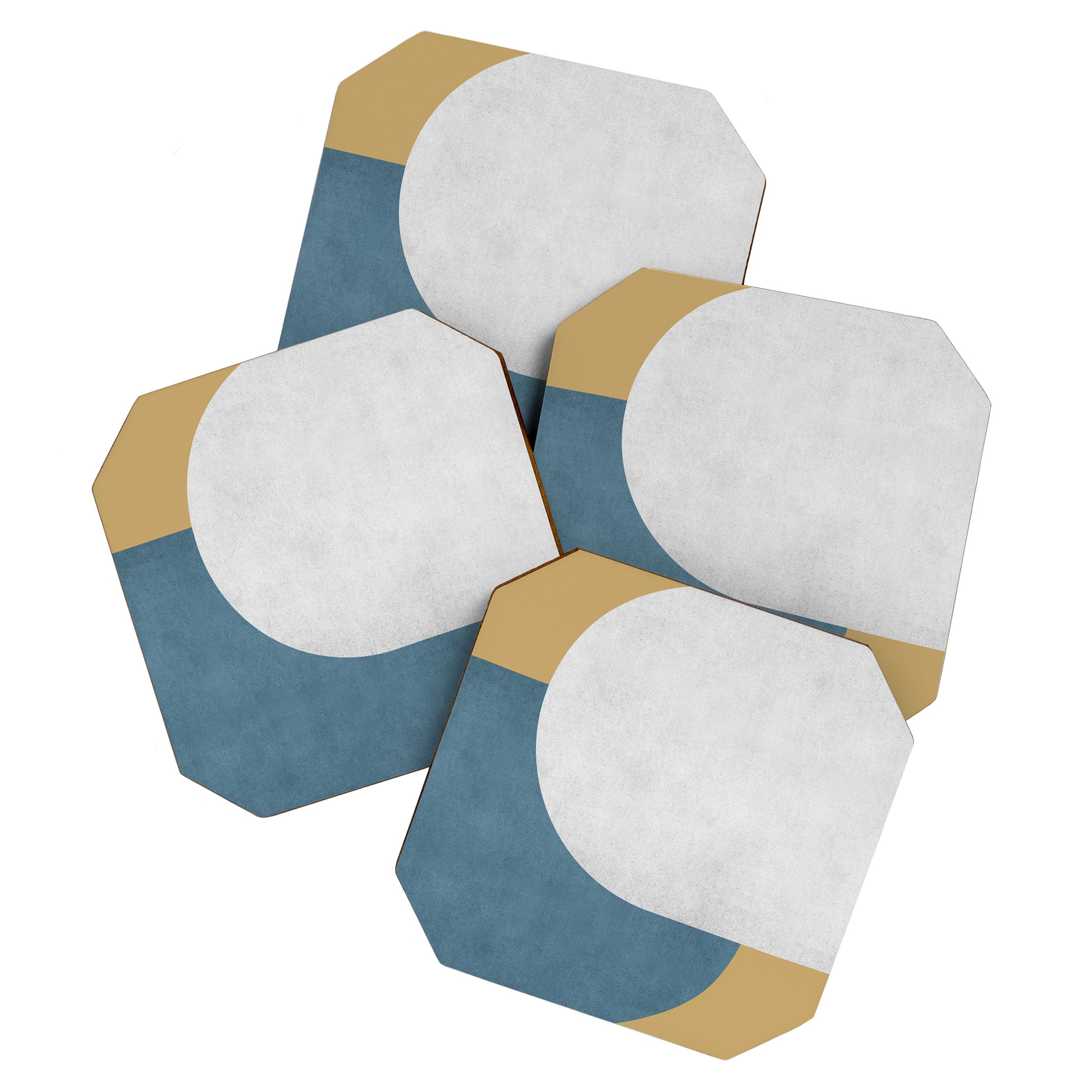 Halfmoon Colorblock - White Blue on Gold Coaster Gallery Image 1