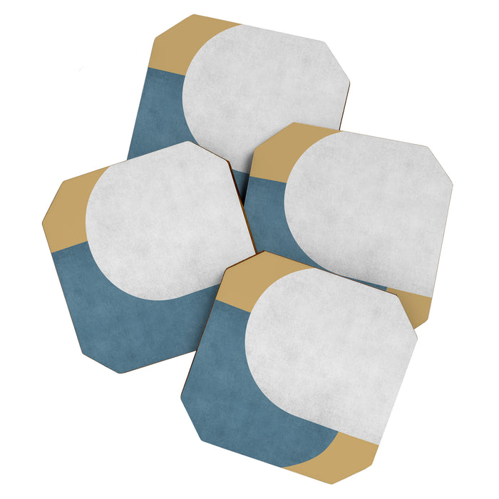 Halfmoon Colorblock - White Blue on Gold Coaster Gallery Image 1