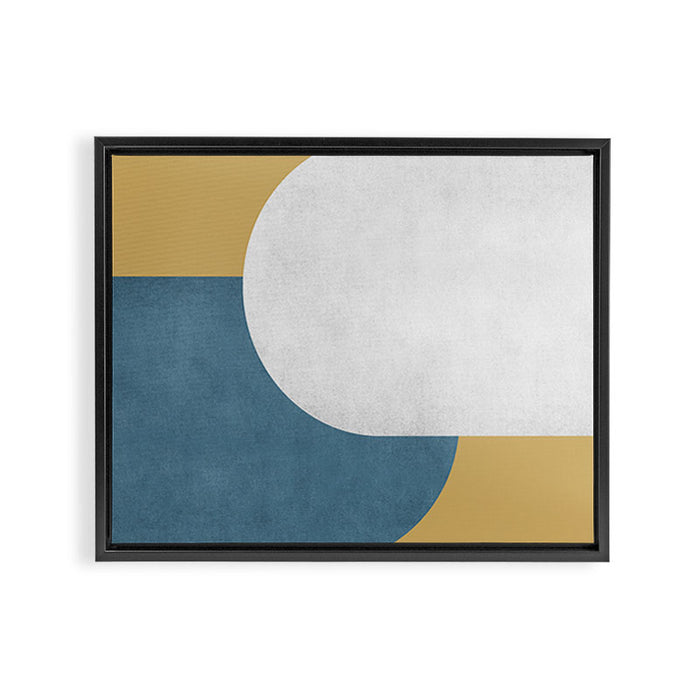 Halfmoon Colorblock - White Blue on Gold Framed Canvas Print Gallery Image 1