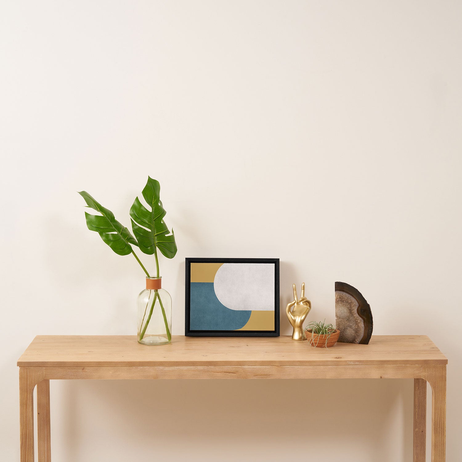 Halfmoon Colorblock - White Blue on Gold Framed Canvas Print Gallery Image 4