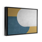 Halfmoon Colorblock - White Blue on Gold Framed Canvas Print Gallery Image 2