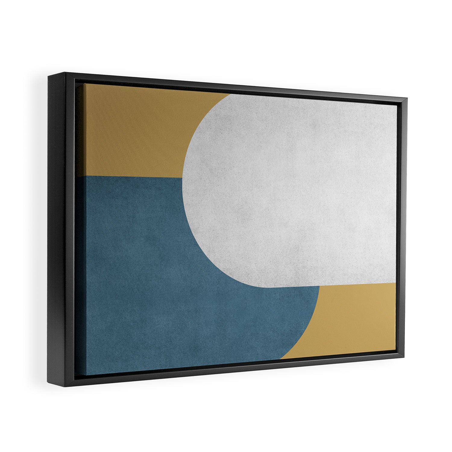 Halfmoon Colorblock - White Blue on Gold Framed Canvas Print Gallery Image 2