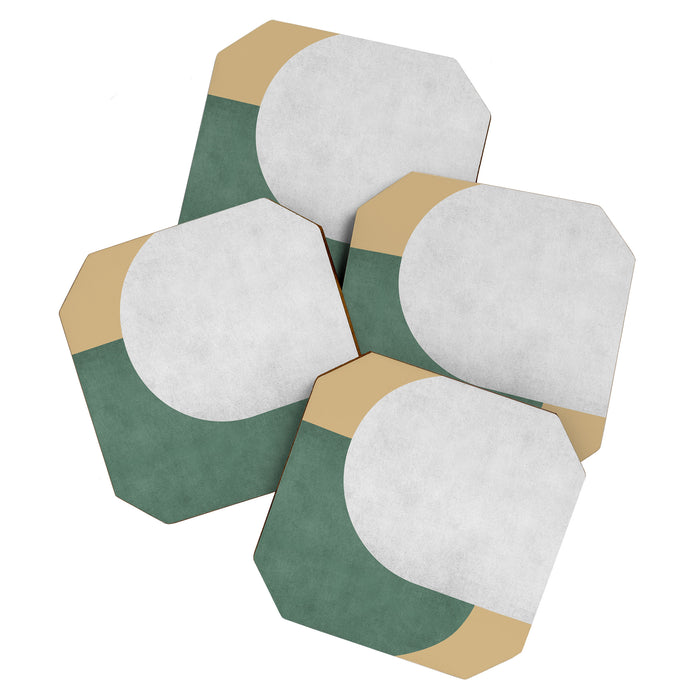 Halfmoon Colorblock - White Green on Gold Coaster Gallery Image 1