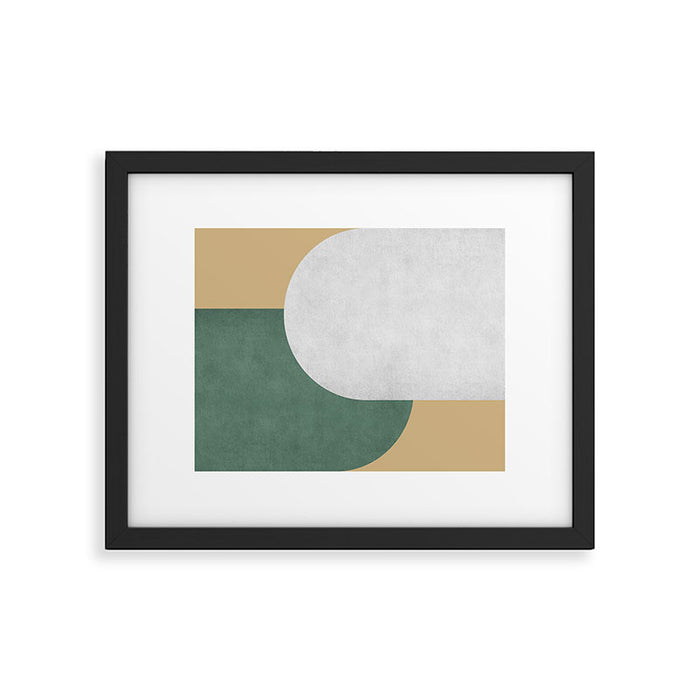 Halfmoon Colorblock - White Green on Gold Framed Art Print Gallery Image 1