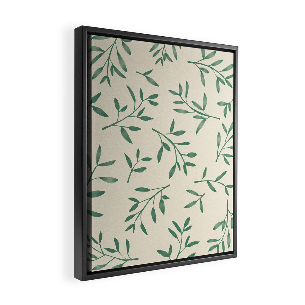 Leaf Pattern Watercolor - Green Framed Canvas Print Gallery Image 2