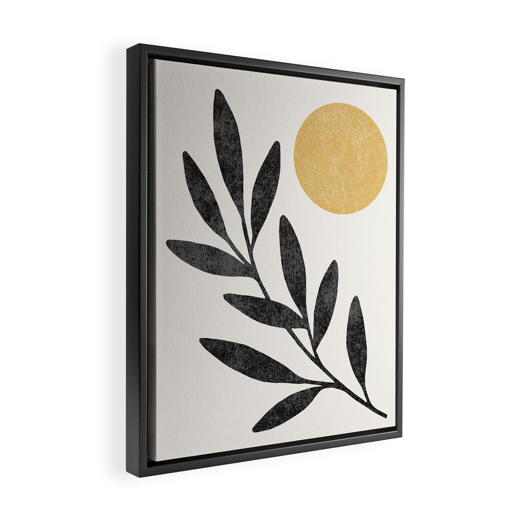 Leaf Sun 1 - Gold Black Framed Canvas Print Gallery Image 2