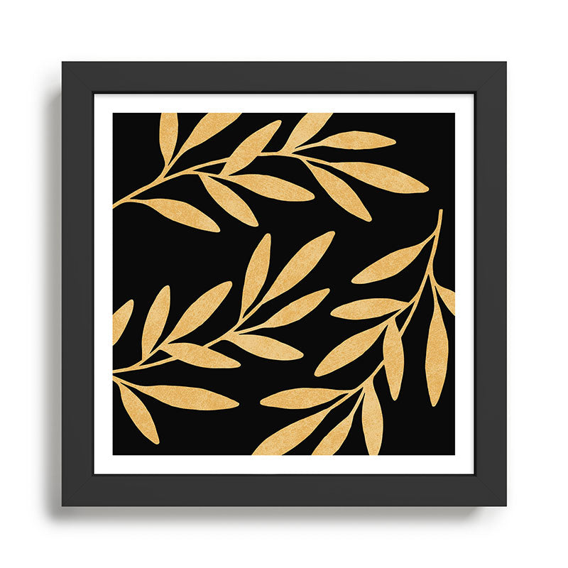 Leaves - Gold Black Framed Art Print Gallery Image 1