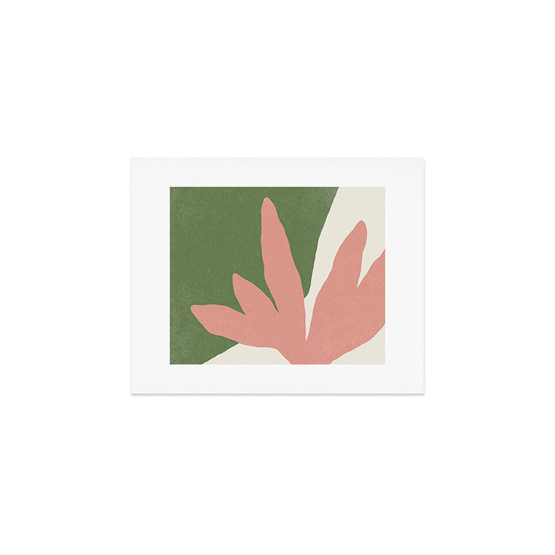 Leaves Minimalism - Pink Green Art Print Gallery Image 1
