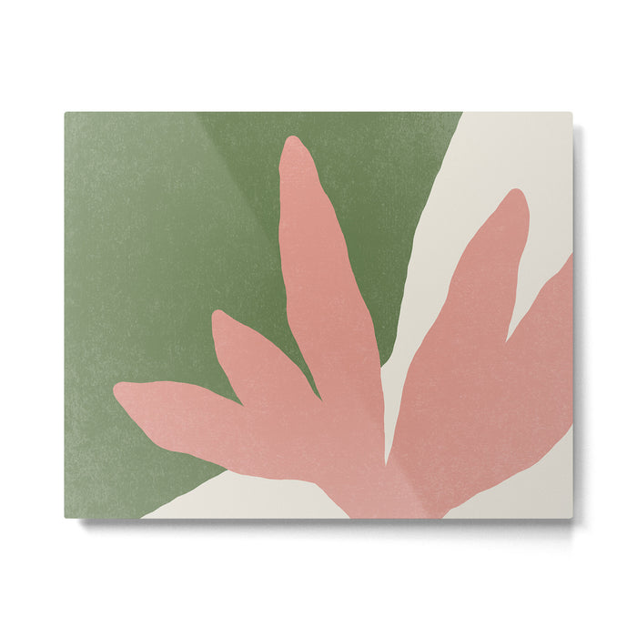 Leaves Minimalism - Pink Green Metal Print Gallery Image 1
